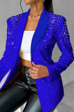 Casual Beading Hot Drill Decor Turn-back Collar Long Sleeve Formal Office Lady Blazer Jackets