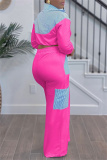Casual Striped Print Pocket Lace Up Turndown Collar Long Sleeve Crop Shirt And Wide Leg Pants Vacation Two Pieces Trouser Sets