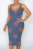 Casual Graphics Print U Neck Sleeveless Bodycon Midi Tank Dresses