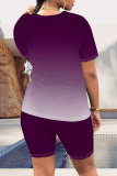 Casual Ombre Print O Neck Short Sleeve Oversize T-shirt And Shorts Two Pieces Shorts Sets