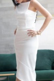 Casual Backless Strapless Sleeveless Irregular Hem Formal Party Evening Tube Bodycon Midi Dresses