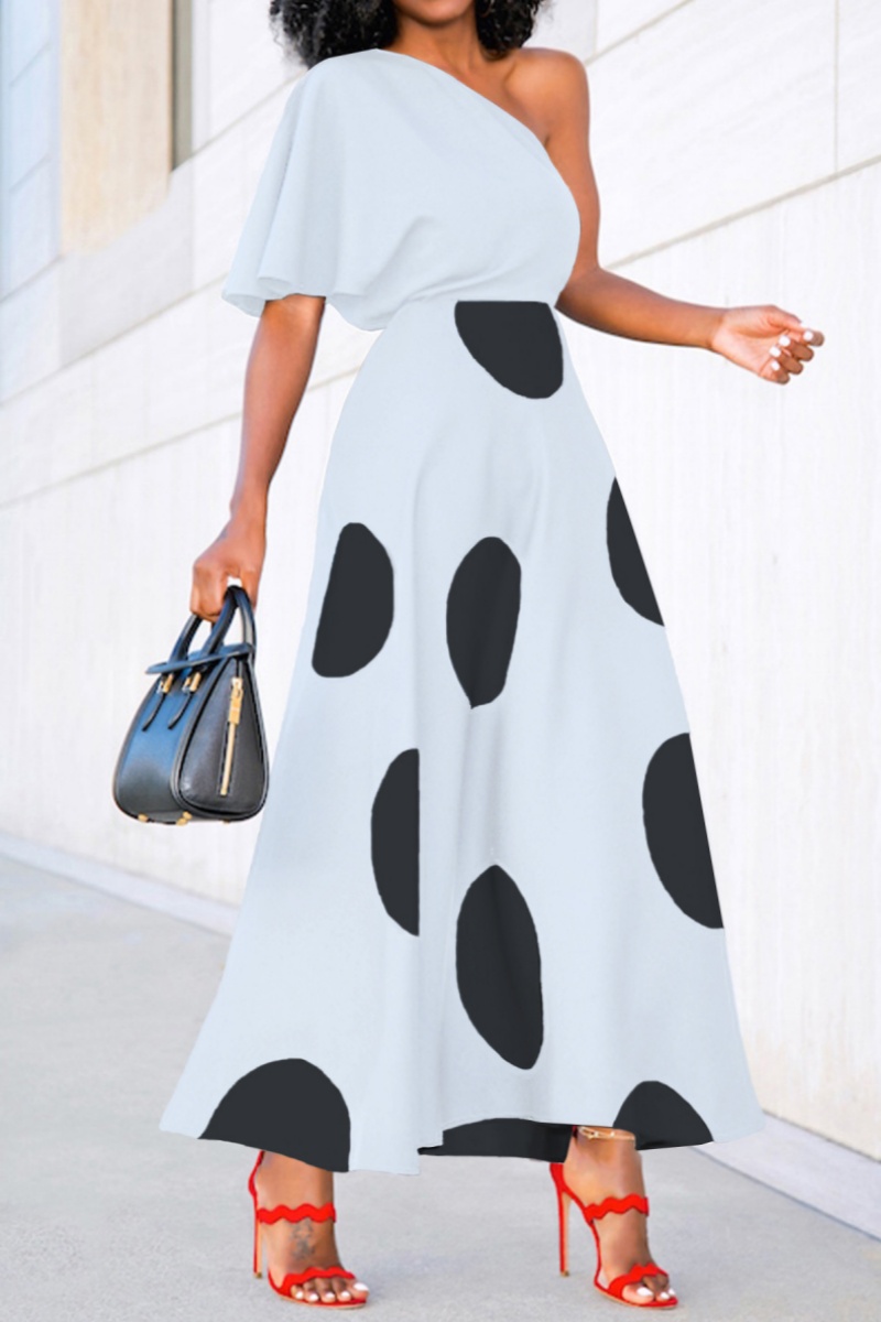 Polka Dot Print One Shoulder Two Piece Suit