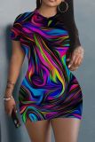 Casual Graphics Print O Neck Short Sleeve Bodycon Mini T-shirt Dresses