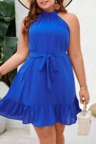 Casual Half A Turtleneck Sleeveless With Belt Ruffle Hem Vacation Plus Size Halter A Line Mini Dresses