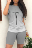 Casual Ombre Print O Neck Short Sleeve Oversize T-shirt And Shorts Two Pieces Shorts Sets