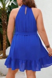Casual Half A Turtleneck Sleeveless With Belt Ruffle Hem Vacation Plus Size Halter A Line Mini Dresses