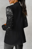 Casual Beading Hot Drill Decor Turn-back Collar Long Sleeve Formal Office Lady Blazer Jackets