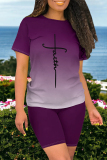 Casual Ombre Print O Neck Short Sleeve Oversize T-shirt And Shorts Two Pieces Shorts Sets
