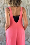 Casual Backless Spaghetti Strap Pocket Vacation Wide Leg Overall Jumpsuits