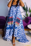Casual Graphic Print Square Neck Sleeveless Pocket Floor Length Baggy Irregular Hem Vacation Maxi Dress
