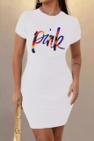 Casual Letter Print Basic O Neck Short Sleeve Bodycon Midi T-shirt Dresses