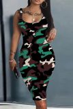 Casual Graphics Print Basic U Neck Vest Bodycon Midi Tank Dresses