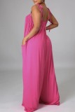 Casual Backless Spaghetti Strap Lace Up Halter Crossover Vacation Loose Wide Leg Jumpsuits