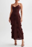 Sexy Flowers Decor Backless Spaghetti Strap Lace Up Mermaid Hem Vacation Beach Knit Maxi Slip Dresses
