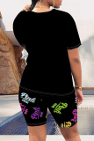 Casual Letter Print O Neck Short Sleeve Oversize T-shirt And Shorts Two Pieces Shorts Sets
