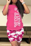 Casual Letter Print O Neck Short Sleeve Oversize T-shirt And Shorts Two Pieces Shorts Sets