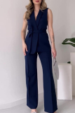 Casual V Neck Sleeveless Lace Up Blazer Jackets And Straight Leg Pants Formal Party Evening Two Pieces Suit Sets