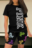 Casual Letter Print O Neck Short Sleeve Oversize T-shirt And Shorts Two Pieces Shorts Sets