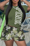 Casual Letter Print O Neck Short Sleeve Oversize T-shirt And Shorts Two Pieces Shorts Sets
