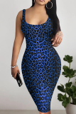 Sexy Leopard Print Backless U Neck Wrapped Skirt Bodycon Midi Tank Dresses