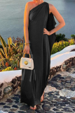 Sexy Oblique Collar One Shoulder Irregular Floor Length Vacation Party Evening Loose Maxi Dresses