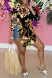 Casual Graphics Print Slit Turndown Collar Long Sleeve Vacation Shirt Blouse