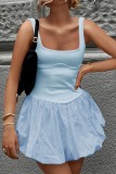 Casual Backless Sleeveless U Neck Bubble Hem Vest Party Vacation Tank Mini Dresses