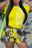 Casual Letter Print O Neck Short Sleeve Oversize T-shirt And Shorts Two Pieces Shorts Sets