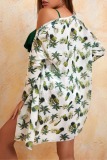 Sexy Fruit Print Swimsuit Long Cardigan Bra and Mini Shorts Bikini Sets Beach Vacation Three Piece Set Swimwears