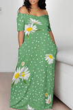 Sexy Flowers Print Off Shoulder Short Sleeve Floor Length Vacation Loose Maxi Dresses