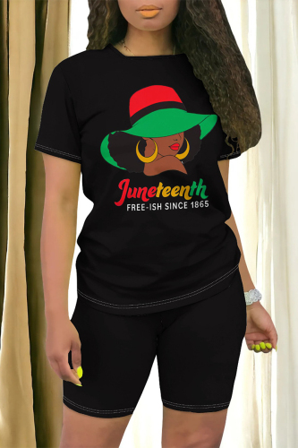 Casual Graphics Print Letter Print O Neck Short Sleeve Oversize T-shirt And Fitted Shorts Two Pieces Shorts Sets