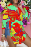 Casual Graphics Print Slit Turndown Collar Long Sleeve Vacation Shirt Blouse