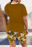 Casual Letter Print O Neck Short Sleeve Oversize T-shirt And Shorts Two Pieces Shorts Sets