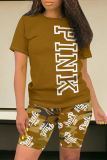 Casual Letter Print O Neck Short Sleeve Oversize T-shirt And Shorts Two Pieces Shorts Sets