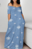 Sexy Flowers Print Off Shoulder Short Sleeve Floor Length Vacation Loose Maxi Dresses
