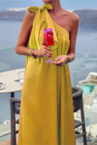 Daily Lace Up Oblique Collar Sleeveless Tie Shoulder Vacation Loose Maxi Dresses