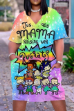 Casual Cartoon Print Basic V Neck Short Sleeve Pockets Loose T-shirt Dresses
