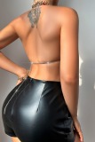 Sexy Diamond Decor Hollow Out Chains Backless Sleeveless Halter Crop Tops