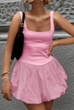 Casual Backless Sleeveless U Neck Bubble Hem Vest Party Vacation Tank Mini Dresses