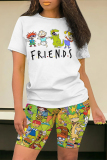 Casual Cartoon Print O Neck Short Sleeve Oversize T-shirt And Shorts Two Pieces Shorts Sets