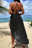 Sexy Lace Up Backless Cross Straps Halter One Piece Swimsuit With Beach Skirt Vacation Swimwear