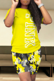 Casual Letter Print O Neck Short Sleeve Oversize T-shirt And Shorts Two Pieces Shorts Sets