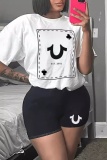 Casual Graphics Print O Neck Short Sleeve Plus Size Oversize T-shirt And Shorts Two Pieces Shorts Sets