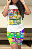 Casual Cartoon Print O Neck Short Sleeve Oversize T-shirt And Shorts Two Pieces Shorts Sets