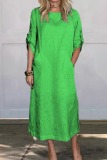 Casual O Neck Half Sleeve Pocket Long Loose Fitted Vacation Maxi Dresses
