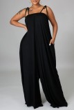 Casual Backless Spaghetti Strap Lace Up Halter Crossover Vacation Loose Wide Leg Jumpsuits