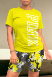 Casual Letter Print O Neck Short Sleeve Oversize T-shirt And Shorts Two Pieces Shorts Sets