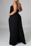 Casual Backless Spaghetti Strap Lace Up Halter Crossover Vacation Loose Wide Leg Jumpsuits