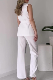Casual V Neck Sleeveless Lace Up Blazer Jackets And Straight Leg Pants Formal Party Evening Two Pieces Suit Sets