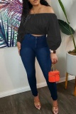Casual Backless Lantern Sleeve Off Shoulder Vacation Crop Blouse